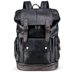Fashion Mens Leather School Backpack Travel Rucksack Satchel Shoulder Laptop Bag