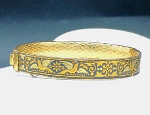 Bracciale Vintage Damasceno Toledo Spagna Oro Uccellino Floreale Cerniera - Foto 1 di 13