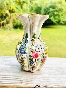 Vtg Larce Orvieto Italy Terra Cotta Mottled Floral Pottery Vase 6" - Picture 1 of 4