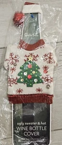 SUR LA TABLE 2 PCS SANTA HAT & SWEATER FOR WINE BOTTLE COVER GIFT HOLIDAY  - Picture 1 of 5