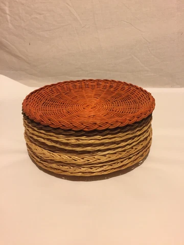 Set of 10 Vintage Boho Wicker Paper Plate Holders Or Wall Decor Cover
