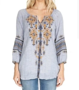 Johnny Was Workshop Amika Blue Peasant Blouse Embroidered Size Small - Picture 1 of 9