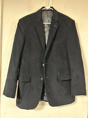 Adolfo Blazer Mens 40R Black Corduroy Sport Coat 2 Button Cotton Casual Jacket - Image 1 of 4