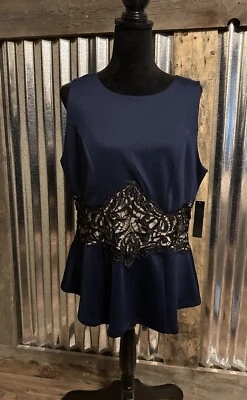 Nuevo con etiquetas Blusa Venus XL Elegante Tanque Peplum Top Encaje Cintura Cremallera Azul Trabajo de Hadas Foto 1 de 4