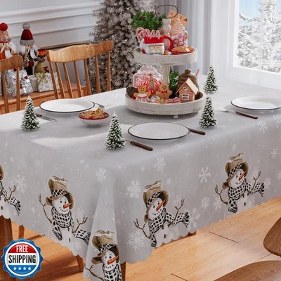 Siilues Christmas Tablecloth 60x104 Inch Rectangle, Washable Snow - Image 1 of 4