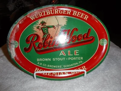 1930-е Robin Hood Ale Пивной Поднос A.B. Co. Овальный пирог Brewers, Scraton PA, 11,5 x 8 дюймов - Изображение 1 из 4