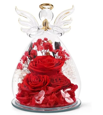 Glass Angel Figurines Real FlowersRed (Rose, Austin, Baby's Breath, Hydrangea - Image 1 of 4