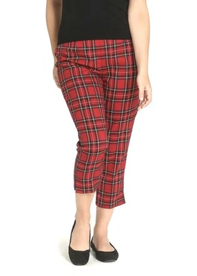 NUEVO Hell Bunny Rojo Cuadros Tartán Recortado Capris Pin Up Retro Punk Rockabilly Talla M Foto 1 de 4