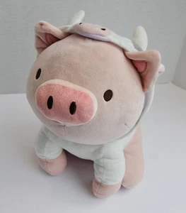 Miniso Pig in Cow Costume Plush Stuffed Animal Pink Piggy 10.5" - Picture 1 of 8