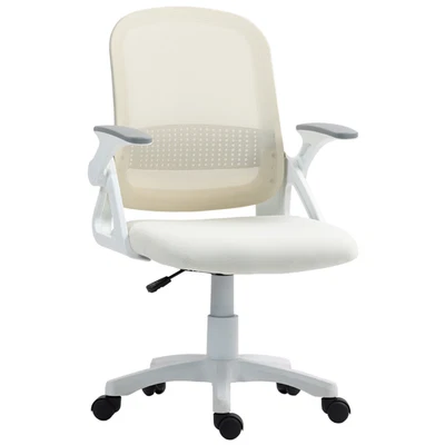 Office Chair White Mesh Upholstery 57.5x60x101cm Ergonomic Swivel Flip-up Arms. - Image 1 of 4