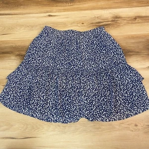 J Crew Navy Floral Tiered Ruffle Mini Skirt XXS Elastic Waist Pull On - Picture 1 of 10