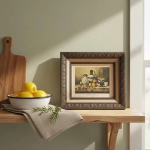 Vintage Framed Wall Art – “Still Life with Decanter” – 1970s European Fruit Bowl - Picture 1 of 13