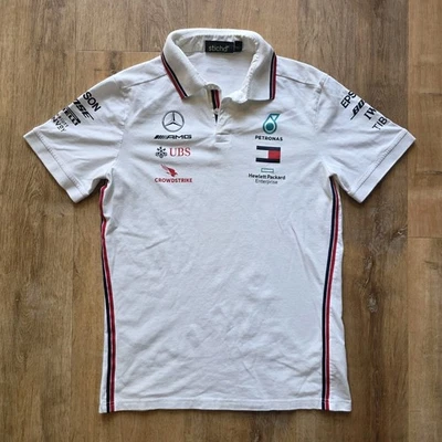 Mercedes AMG Petronas F1 Tommy Hilfiger Polo Shirt White Logo Sponsor Men’s Sz M - Image 1 of 4