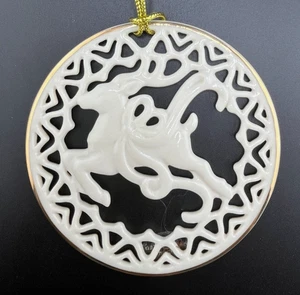Lenox Ivory Porcelain Christmas Ornament REINDEER Gold Rim & Tassel 3.5 " New - Picture 1 of 4