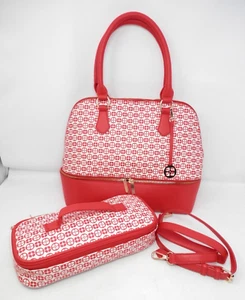 IMAN Global Chic Dome Satchel Cosmetic Bag Scarlet Red Purse Tote Overnight NWOT - Picture 1 of 22
