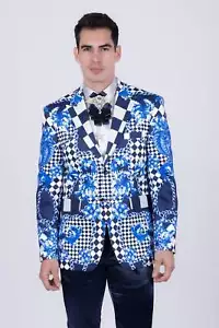 Blazer Barabas Para Hombre Estrás Cuadros Medusa Muesca Solapa JSP200 - Imagen 1 de 29
