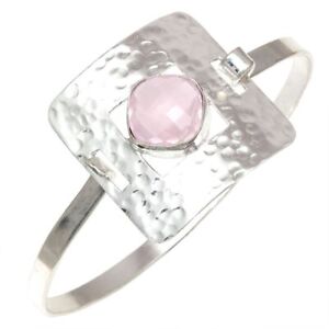 Pink Rose Quartz Gemstone Ethnic Silver Jewelry Cuff Bracelets 7''Adjustable