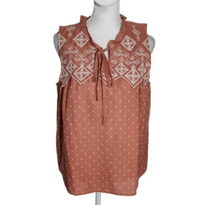 Mine Terra Cotta Sleeveless Blouse with Embroidered Details NWOT Size Medium - Picture 1 of 9