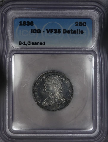 1836 Capped Bust Quarter B-1 ICG VF35 Details Cover