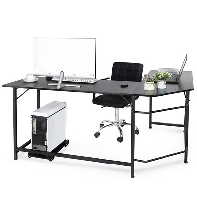 SEGAWE L Shaped Desk Corner Computer Gaming Laptop Table Office Black Workstation Home