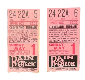 2 Vintage 1966 McDowell 1 Hitter Complt Game Cleveland Indians Baseball Tickets - Picture 1 of 2