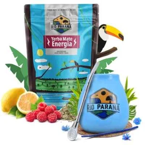 Mate Tee Set Rio Parana Energia Guarana 500g Mate Becher Blau 330 ml Bombilla - Bild 1 von 13