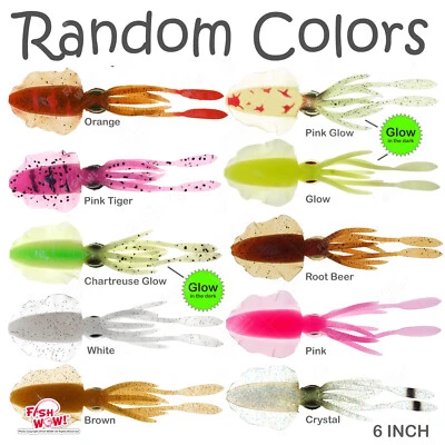 Fish WOW! 6" Fishing Chase Squid Skirt High Quality Real-like Lures 3D eyes Lot