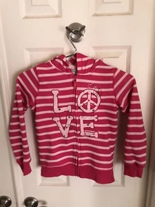 Toughskins Girls Love Pink Long Sleeve Zipper Hooded Sweatshirt Size L 6X - Picture 1 of 5