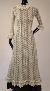 ANTIQUE VICTORIAN 19TH C PRINCESS STYLE LACE BUSTLE DRESS W RUFFLES - Picture 1 of 10