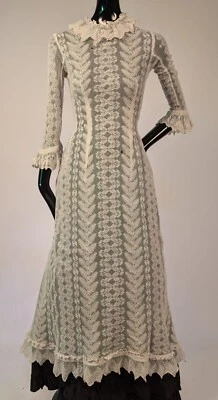 ANTIQUE VICTORIAN 19TH C PRINCESS STYLE LACE BUSTLE DRESS W RUFFLES - Image 1 of 4