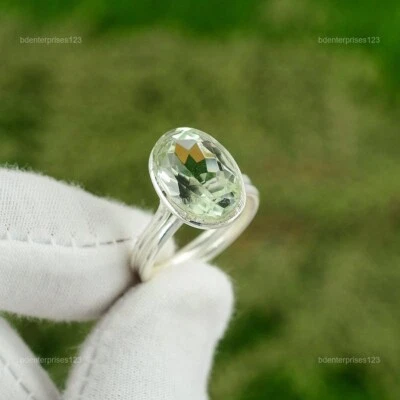 Anillo solitario de plata 925 piedra amatista verde hija promesa joyería talla 7 Foto 1 de 4