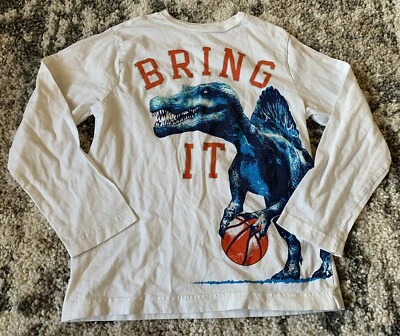 Crazy 8 Top Tee Boys Size L (10-12) Dinosaur White Cotton Kids Basketball - Image 1 of 4