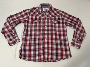 Christian Audigier Shirt Mens XL Red White Plaid Button Up Designer Pockets - Picture 1 of 5