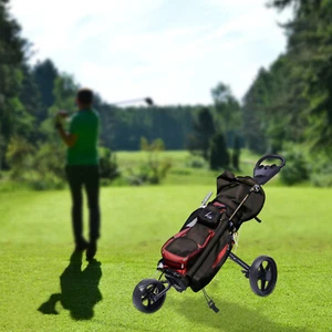 3 Wheel Push Pull Golf Club Cart Trolley w/Scoreboard & Foot Brake Foldable - Picture 1 of 23