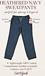 NWT Cat & Jack Luxe Heather Blue Cotton Joggers | Kids 6/7 | Must-Have Basic - Picture 1 of 2