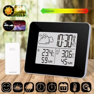 Digital Funkuhr Wetterstation Funkwecker Thermometer Hygrometer mit Außensensor - Bild 1 von 13