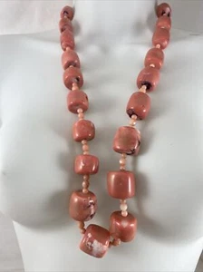 Hecho a mano ~ Grande ~ Plata de ley .925 ~ Coral salmón 28" Collar O21 - Imagen 1 de 9