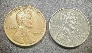 1944 Lincoln Wheat Cent & 1943 Lincoln Steel Cent WWII Coins No Mint Mark 2 COIN - Bild 1 von 2
