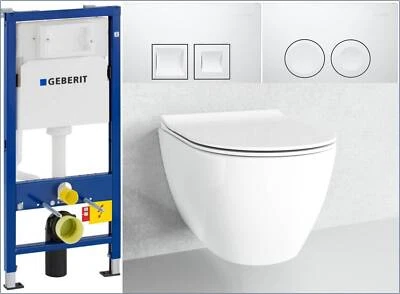Spülrandloses Wand Hänge WC Set mit Geberit Vorwandelement Toilette Randlos - Bild 1 von 4