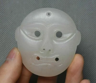 6CM China Hongshan Culture Hetian Jade People Person Face Mask Amulet pendant - Image 1 of 4