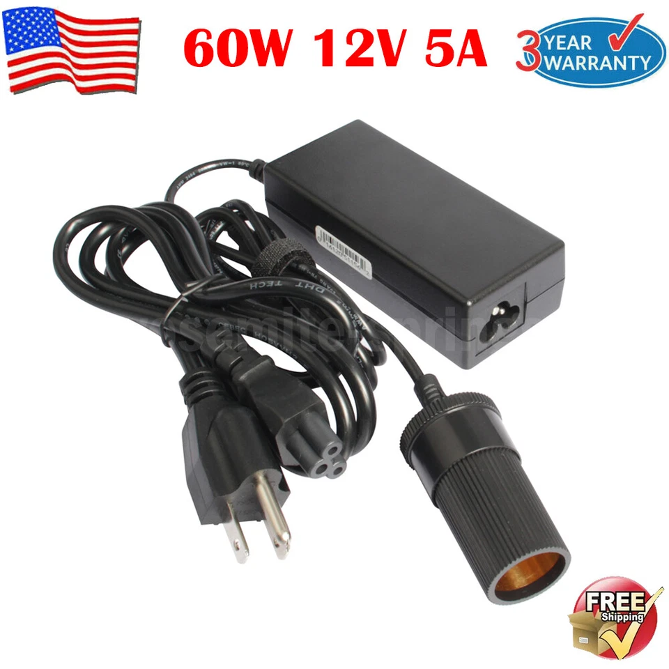 110V AC to 12V DC Car Converter Cigarette Lighter Socket 60W AC Power Adapter - Image 1 of 4
