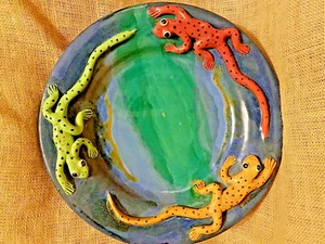 Serving Platter/Dish Salamander/Lizard Bowl handmade Signed Spinner 12" Round - Picture 1 of 16