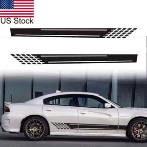 2pcs 78'' Black Racing Lattice Stripe Graphic Side Body Vinyl Decal Stickers - Picture 1 of 6
