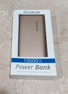 iDeaPLAY 10000mAh Power Bank Battery Charger Dual USB Port B100 Gold 2.1A - Picture 1 of 2