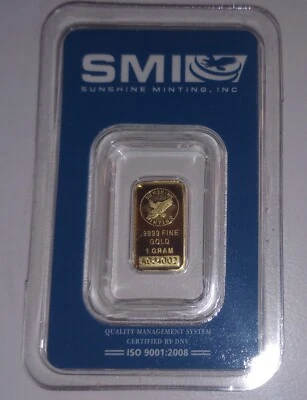 Sunshine Mining Inc (SMI) 1 Gram 999.9 Gold Bar Sealed w/Assay Certificate - Image 1 of 2