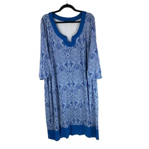 Liz Claibone Midi Shift Dress Scoop Neck Geometric Blue White 3X - Picture 1 of 4