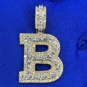 2.20Ct Round Cut Moissanite "B" Initial Letter Pendant 14K Yellow Gold Plated - Picture 1 of 5