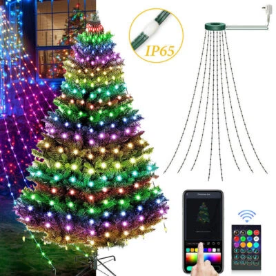 160LED Christmas Tree Waterfall Lights Fairy String Outdoor Waterproof Decor RGB - Image 1 of 4