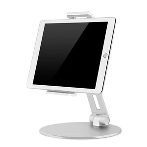 Tablette Téléphone Support Aluminium Argent Hauteur Réglable 360° Rotatif Thas - Photo 1/12