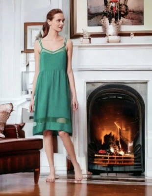 $128 Anthropologie Vestido Sedoso Sin Mangas Camisón Mediano 6 8 Insertos de Malla GR8 REGALO NUEVO CON ETIQUETAS Foto 1 de 4